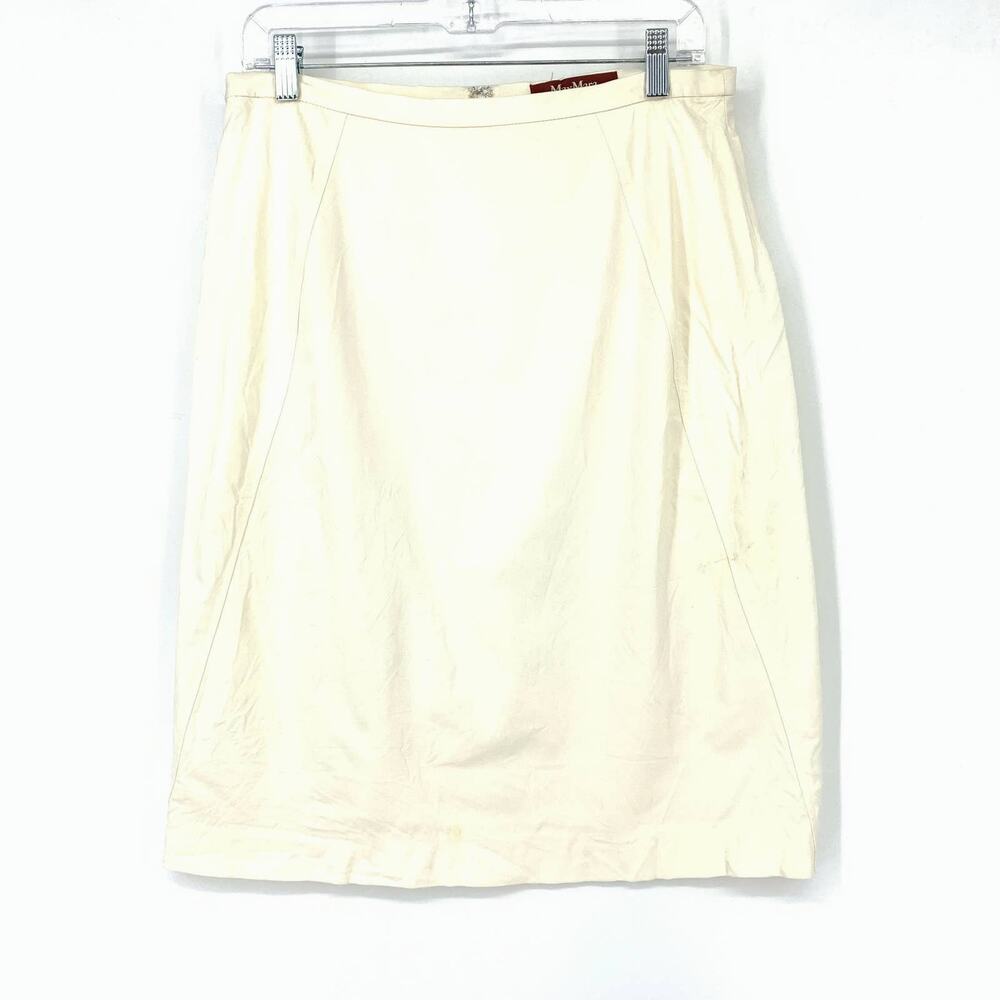MaxMara Studio Skirt Women's Apx Size 8 Pencil Skirt Solid Cream Back Zip